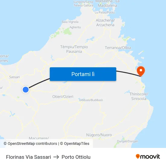 Florinas Via Sassari to Porto Ottiolu map