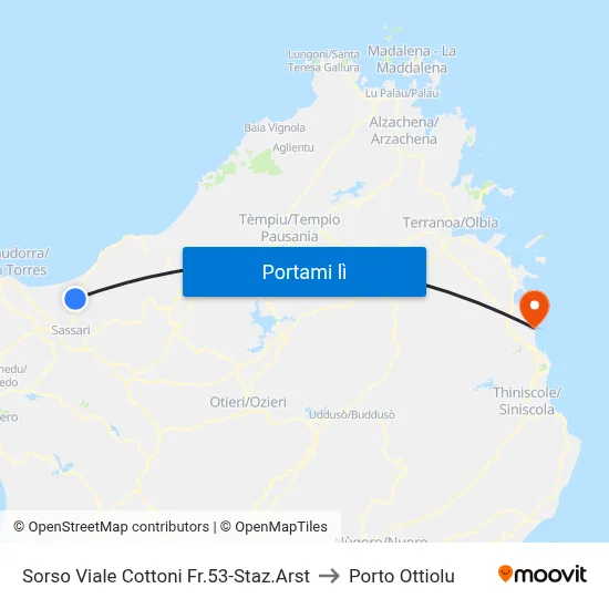 Sorso Viale Cottoni Fr.53-Staz.Arst to Porto Ottiolu map