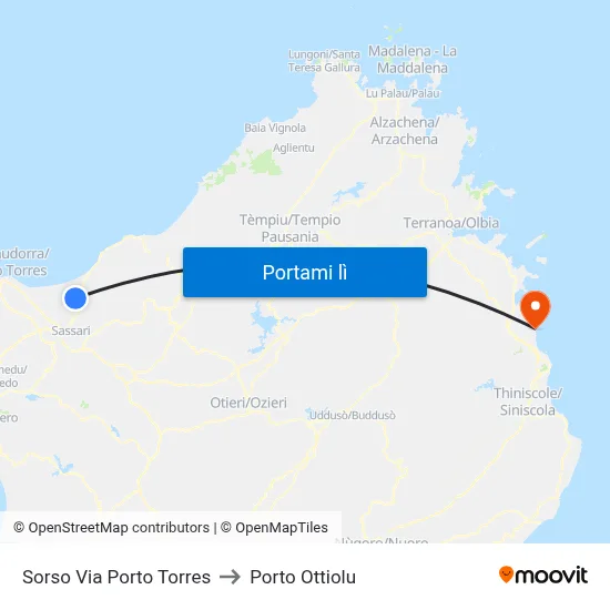 Sorso Via Porto Torres to Porto Ottiolu map