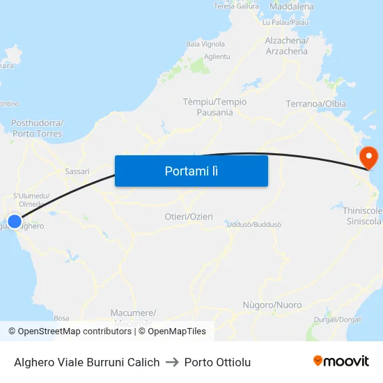 Alghero Viale Burruni Calich to Porto Ottiolu map