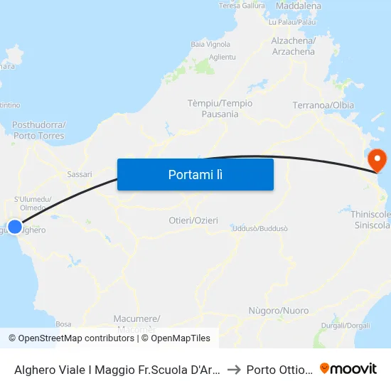 Alghero Viale I Maggio Fr.Scuola D'Arte to Porto Ottiolu map