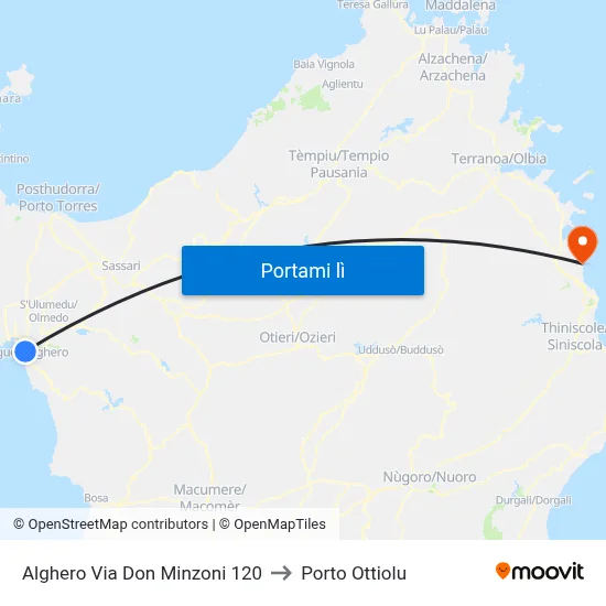 Alghero Via Don Minzoni 120 to Porto Ottiolu map