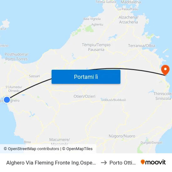 Alghero Via Fleming Fronte Ing.Ospedale to Porto Ottiolu map