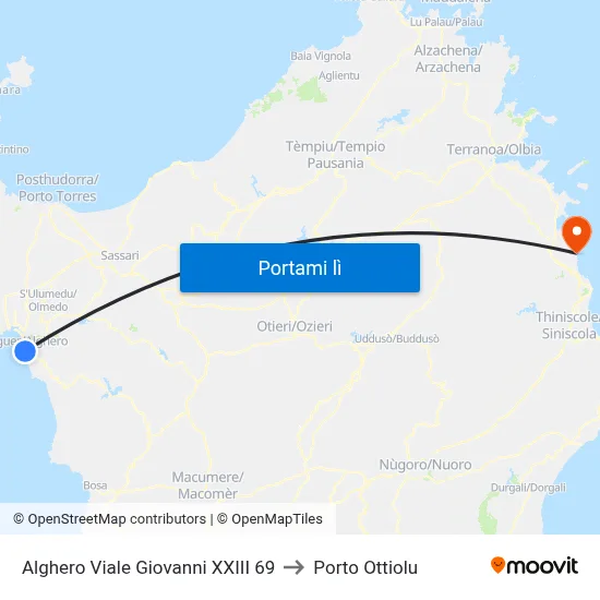 Alghero Viale Giovanni XXIII 69 to Porto Ottiolu map