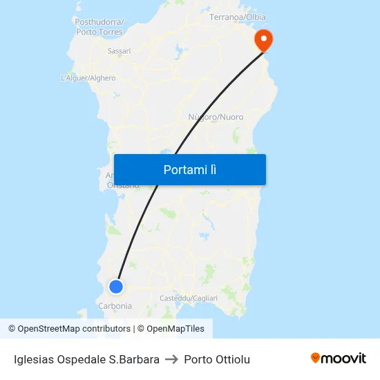 Iglesias Ospedale S.Barbara to Porto Ottiolu map