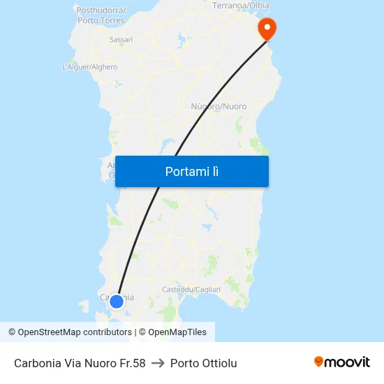 Carbonia Via Nuoro Fr.58 to Porto Ottiolu map