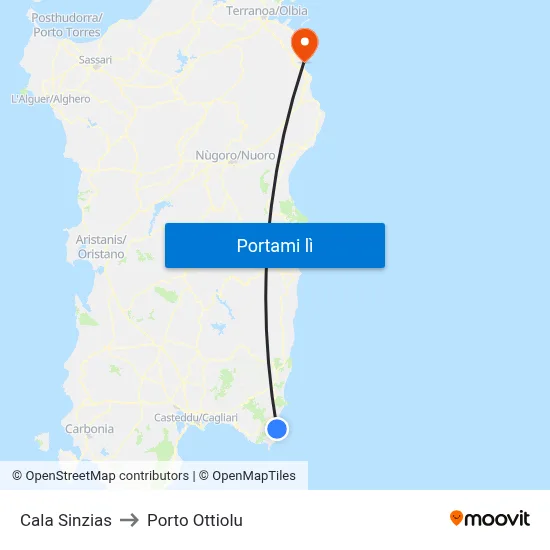 Cala Sinzias to Porto Ottiolu map
