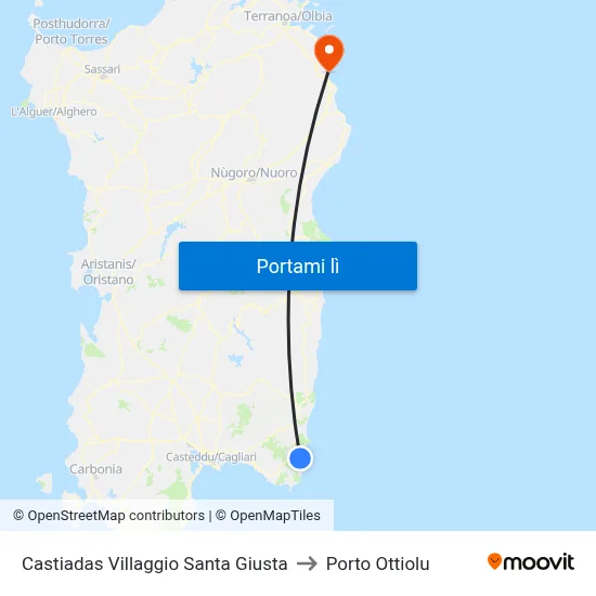 Castiadas Villaggio Santa Giusta to Porto Ottiolu map