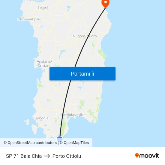SP 71 Baia Chia to Porto Ottiolu map