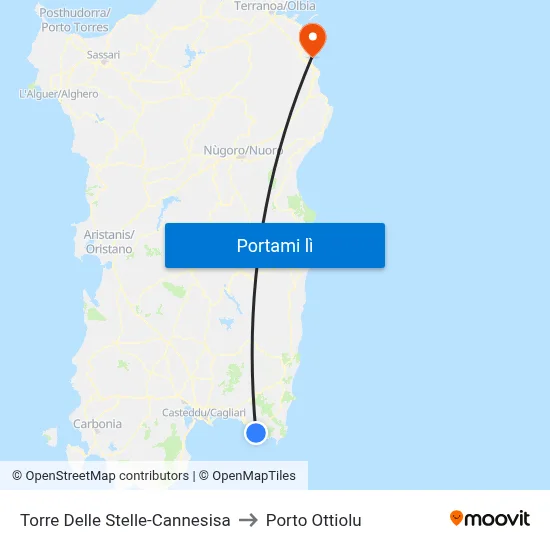 Torre Delle Stelle-Cannesisa to Porto Ottiolu map