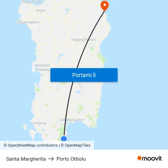 Santa Margherita to Porto Ottiolu map