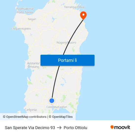 San Sperate Via Decimo 93 to Porto Ottiolu map