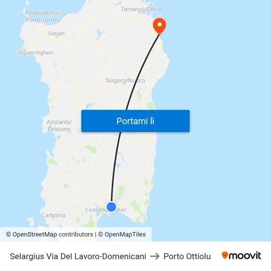 Selargius Via Del Lavoro-Domenicani to Porto Ottiolu map