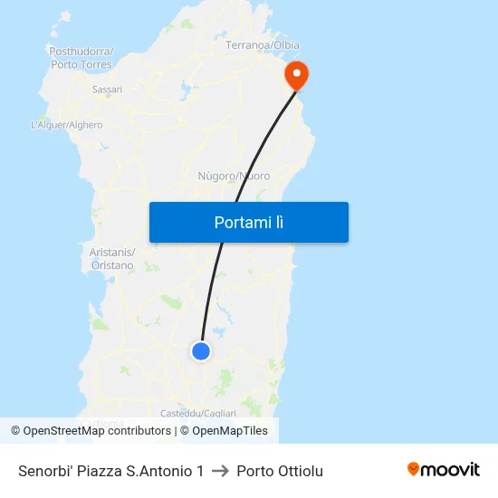 Senorbi' Piazza S.Antonio 1 to Porto Ottiolu map