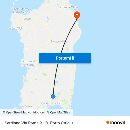 Serdiana Via Roma 9 to Porto Ottiolu map