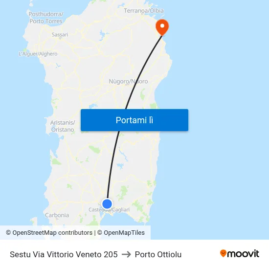 Sestu Via Vittorio Veneto 205 to Porto Ottiolu map