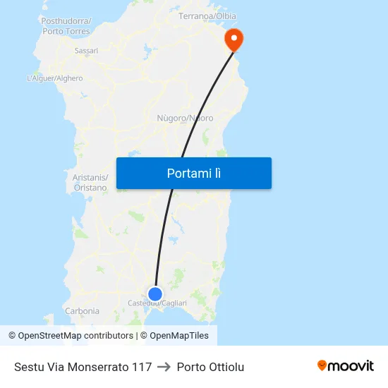 Sestu Via Monserrato 117 to Porto Ottiolu map