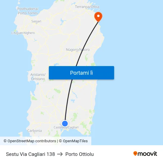 Sestu Via Cagliari 138 to Porto Ottiolu map