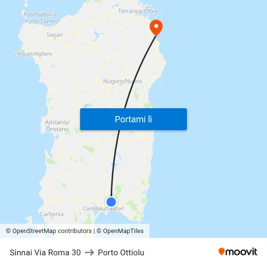 Sinnai Via Roma 30 to Porto Ottiolu map