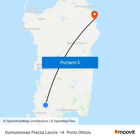 Domusnovas Piazza Leccis to Porto Ottiolu map