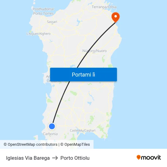 Iglesias Via Barega to Porto Ottiolu map
