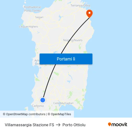 Villamassargia Stazione FS to Porto Ottiolu map