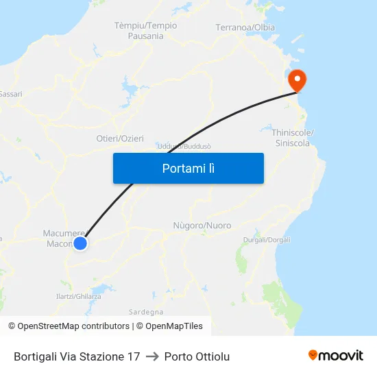 Bortigali Via Stazione 17 to Porto Ottiolu map