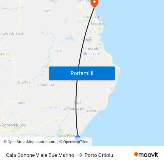Cala Gonone Viale Bue Marino to Porto Ottiolu map