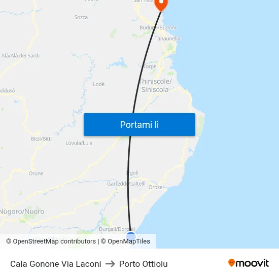 Cala Gonone Via Laconi to Porto Ottiolu map