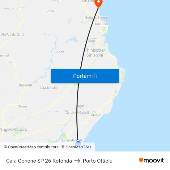 Cala Gonone SP 26-Rotonda to Porto Ottiolu map