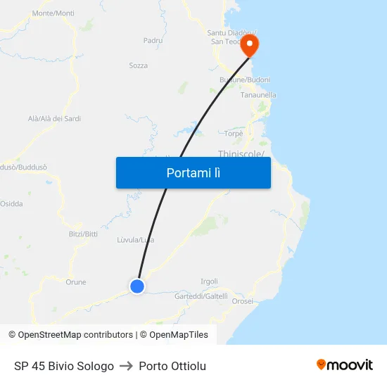 SP 45 Bivio Sologo to Porto Ottiolu map