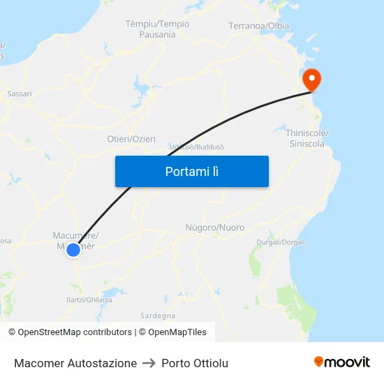 Macomer Autostazione to Porto Ottiolu map