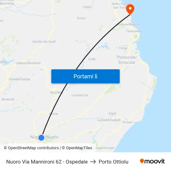 Nuoro Via Mannironi 62 - Ospedale to Porto Ottiolu map