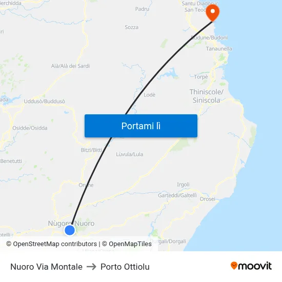 Nuoro Via Montale to Porto Ottiolu map
