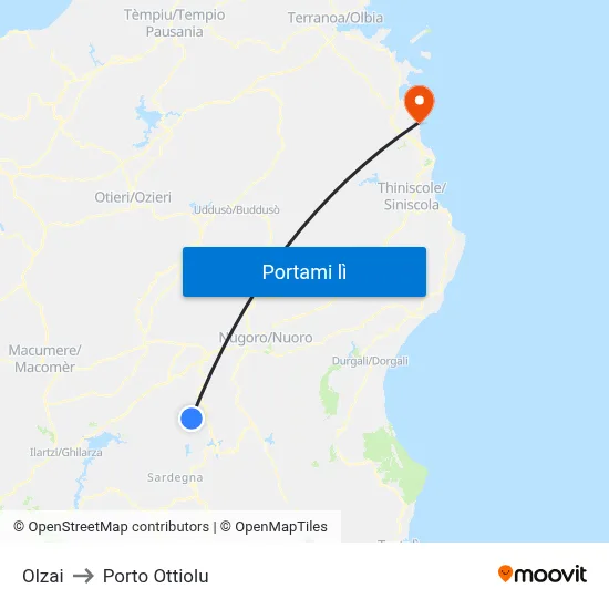 Olzai to Porto Ottiolu map