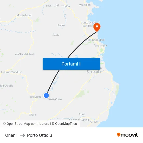 Onani` to Porto Ottiolu map