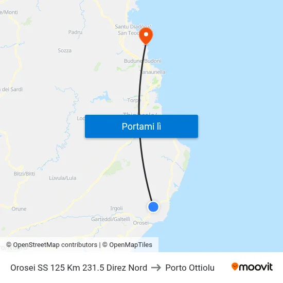 Orosei SS 125 Km 231.5 Direz Nord to Porto Ottiolu map