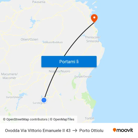 Ovodda Via Vittorio Emanuele II 43 to Porto Ottiolu map