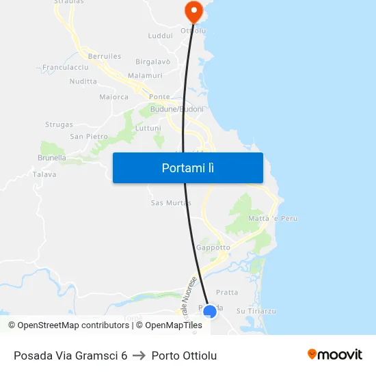 Posada Via Gramsci 6 to Porto Ottiolu map