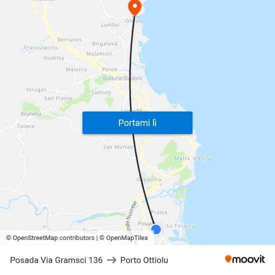 Posada Via Gramsci 136 to Porto Ottiolu map
