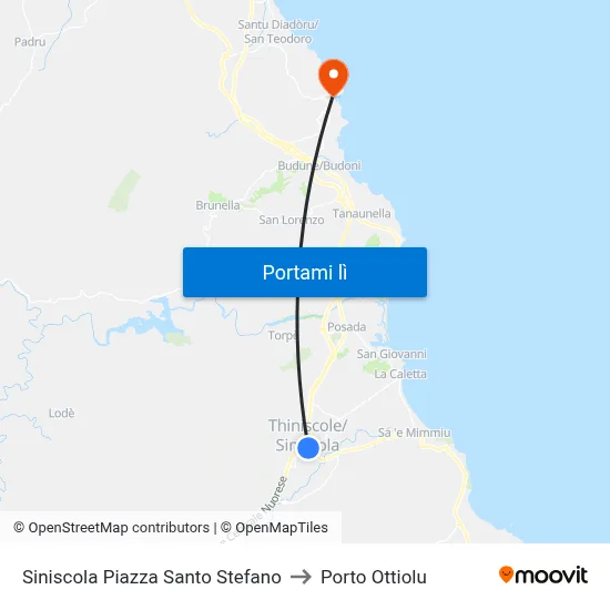 Siniscola Piazza Santo Stefano to Porto Ottiolu map