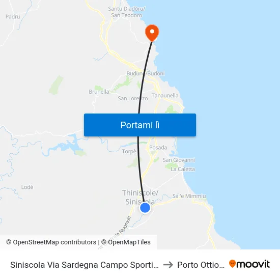 Siniscola Via Sardegna Campo Sportivo to Porto Ottiolu map