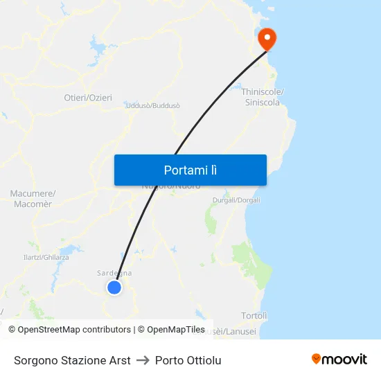 Sorgono Stazione Arst to Porto Ottiolu map