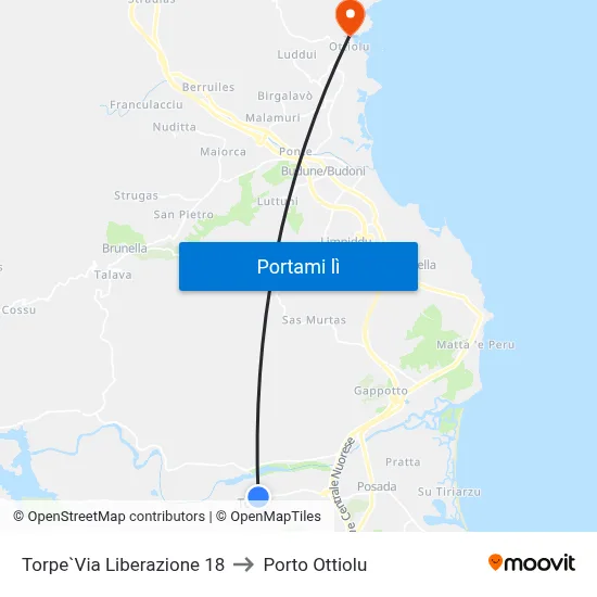 Torpe`Via Liberazione 18 to Porto Ottiolu map