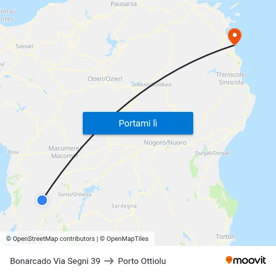 Bonarcado Via Segni 39 to Porto Ottiolu map