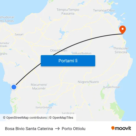 Bosa Bivio Santa Caterina to Porto Ottiolu map
