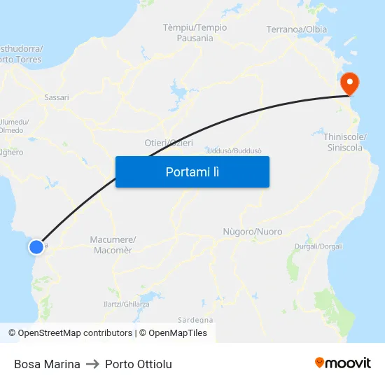 Bosa Marina to Porto Ottiolu map