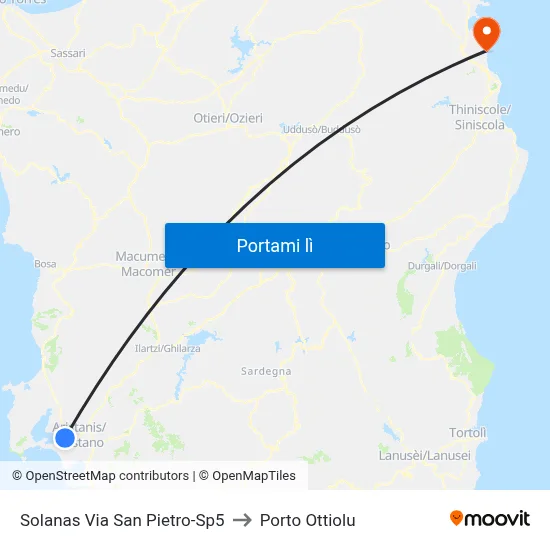 Solanas Via San Pietro-Sp5 to Porto Ottiolu map