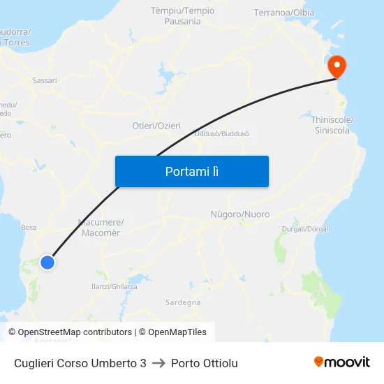 Cuglieri Corso Umberto 3 to Porto Ottiolu map