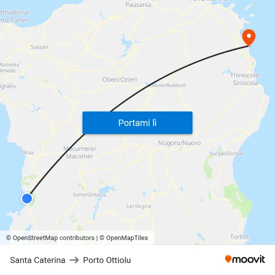 Santa Caterina to Porto Ottiolu map